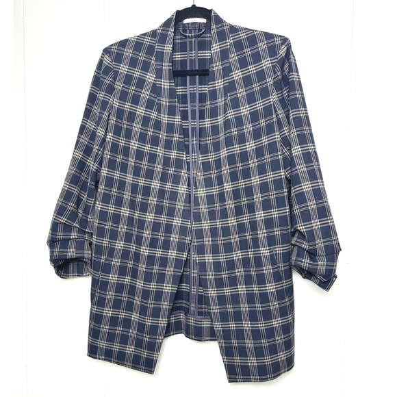 Babaton Jackets & Blazers - Aritzia BABATON Macauley Navy‎ Plaid Blazer 3/4 sleeve Size 10 academia career
